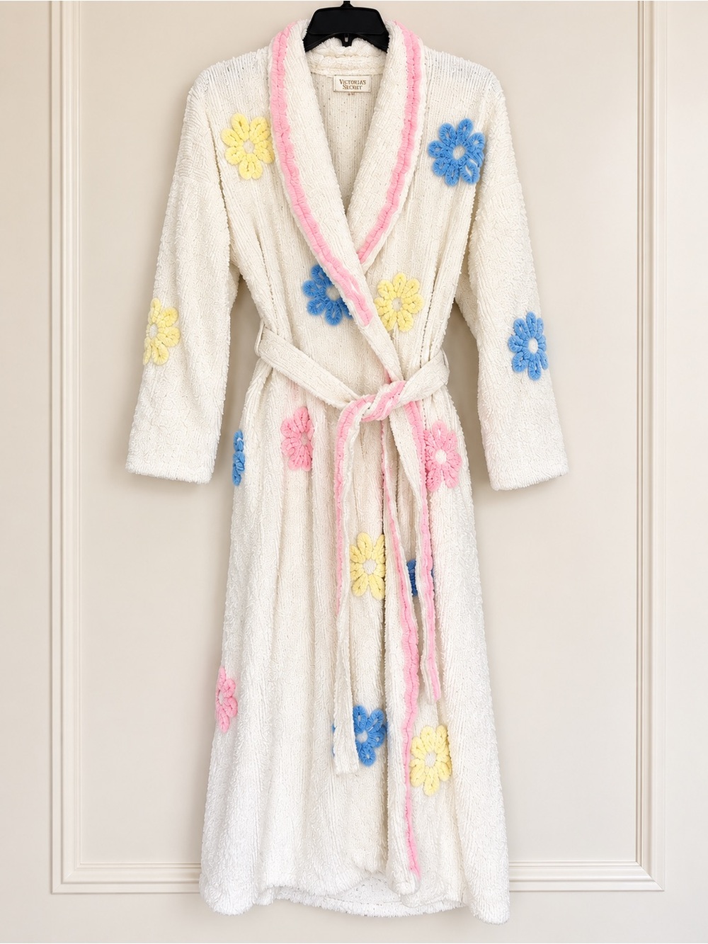 Victoria’s Secret Vintage Floral Terry Robe Sz Small Trim Plush Cozy Bathrobe